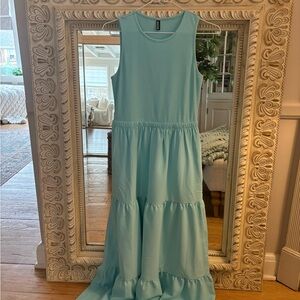 Sleeveless Tiered Maxi Dress in Light Aqua